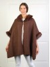 Faux Fur Wool Feeling Hooded Cape W/ Button